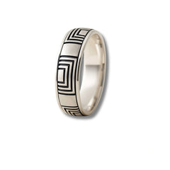 925 Sterling Silver Men’s Ring | Rhodium Plated Geometric Square Pattern Band