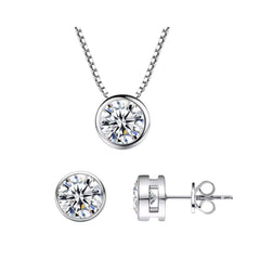 High Quality Simple Design 925 Sterling Silver Single Round Cubic Zircon Necklaces and Earrings Jewelry Set for Women Daily Wear