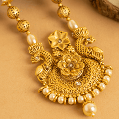 Traditional Gold Plated Pearl Designer Rajwadi Set With Earrings - Rukhmani