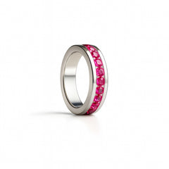925 Sterling Silver Men’s Ring with Ruby Red Stones | Channel Set Band, Rhodium Plated