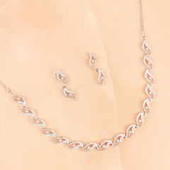 Curved Diamond Cascade Necklace with Earrings