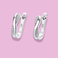 925 Sterling Silver Rhodium Plated Twist Hoop Earrings with CZ Stones