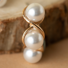 Gold Plated Three Pearl Hoop Earrings