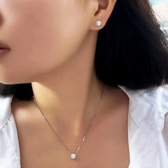 High Quality Simple Design 925 Sterling Silver Single Round Cubic Zircon Necklaces and Earrings Jewelry Set for Women Daily Wear