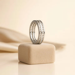 925 Sterling Silver Men’s Ring with Double Row White Stones | Rhodium Plated Channel Band