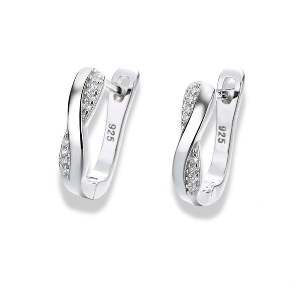 925 Sterling Silver Rhodium Plated Twist Hoop Earrings with CZ Stones