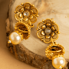 Traditional Gold Plated Pearl Designer Rajwadi Set With Earrings - Rukhmani