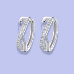 925 Sterling Silver Rhodium Plated Crossover Hoop Earrings with CZ Stones