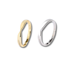Minimalist Wave Design 925 Sterling Silver & Gold Plated Ring Set (2pcs)