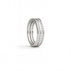 925 Sterling Silver Men’s Ring with Double Row White Stones | Rhodium Plated Channel Band