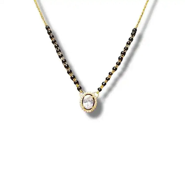 Silver Classic CZ Mangalsutra with Oval Pendant