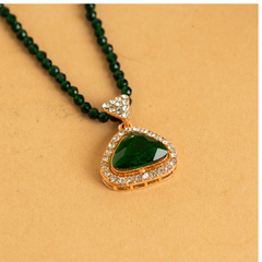 Green Gold Plated American Diamond Mala Necklace Set