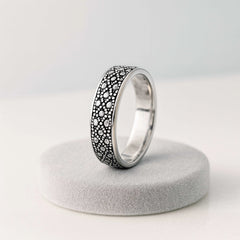 925 Sterling Silver Rhodium Plated Textured Band Ring for Men