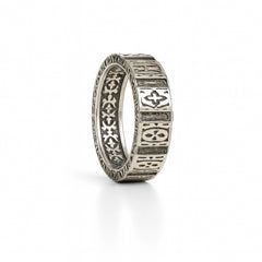 925 Sterling Silver Men’s Ring | Rhodium Plated Vintage Tribal Pattern Band