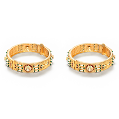 Gold plated green pearl rajwadi bangle kada