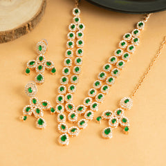 American Green Diamond Fancy Designer Beautiful Necklace Set with Earrings and Bindi