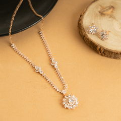 Traditional Rose Gold Plated American Diamond Necklace Set With Earrings - Rukhmani