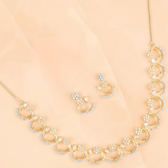 Contemporary Curved Diamond Necklace with Earrings