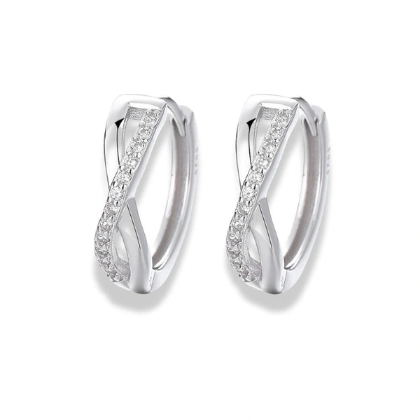 925 Sterling Silver Rhodium Plated Crossover Hoop Earrings with CZ Stones