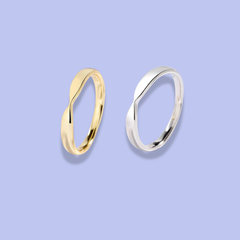 Minimalist Wave Design 925 Sterling Silver & Gold Plated Ring Set (2pcs)