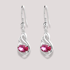 925 Sterling Silver Drop Earrings with Pink CZ Stone and Rhodium Finish