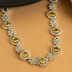 Yellow American Diamond Design Necklace Set With Earrings