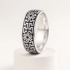 925 Sterling Silver Men’s Ring | Rhodium Plated Geometric Pattern Band