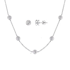 925 Sterling Silver Stacked Round Zircon Necklace & Earrings Set