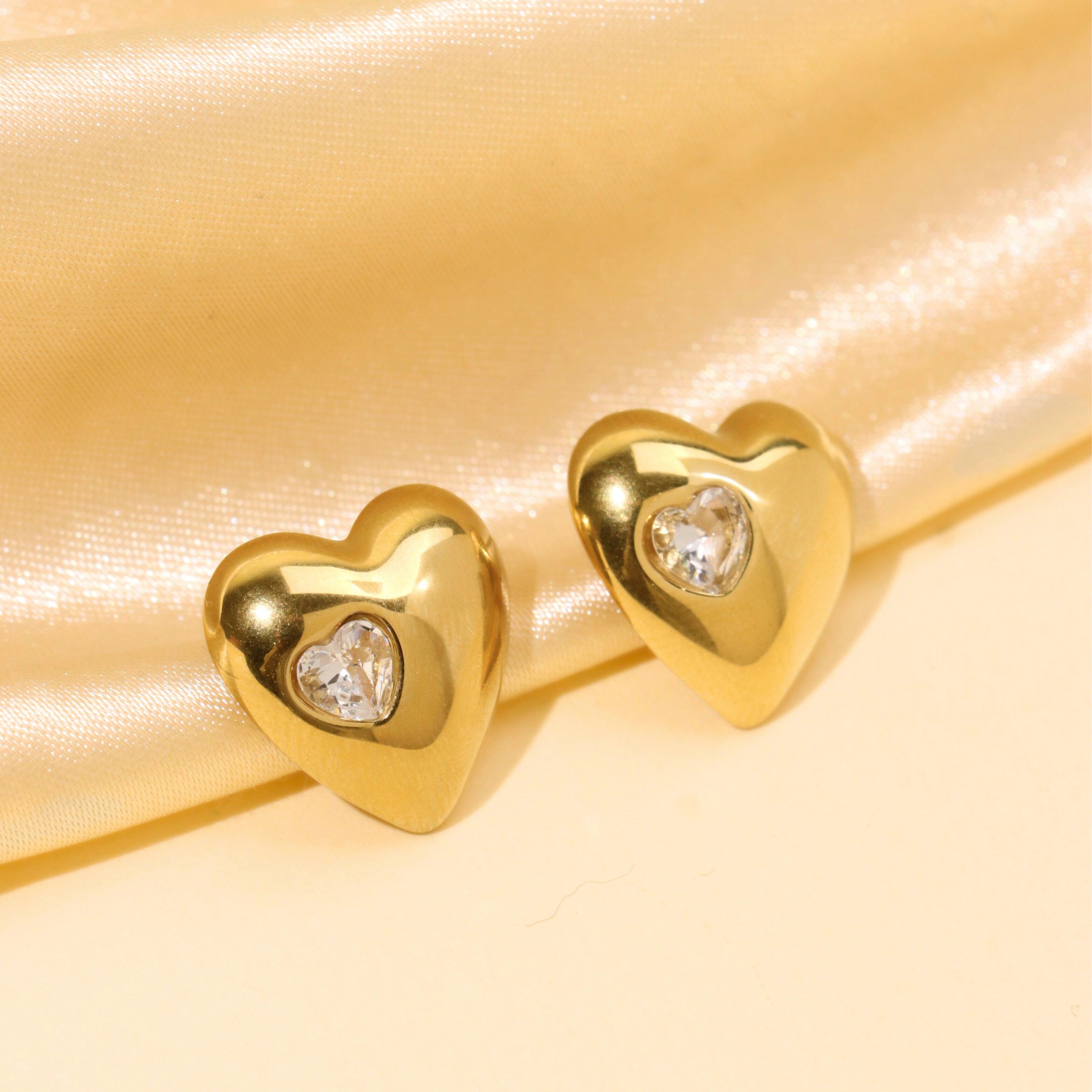 Heart Shape Gold Plated Corean Style Studs Earrings - Rukhmani