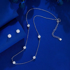 925 Sterling Silver Stacked Round Zircon Necklace & Earrings Set