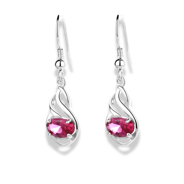 925 Sterling Silver Drop Earrings with Pink CZ Stone and Rhodium Finish