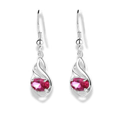 925 Sterling Silver Drop Earrings with Pink CZ Stone and Rhodium Finish