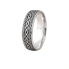 925 Sterling Silver Men’s Ring | Rhodium Plated Diamond Pattern Band