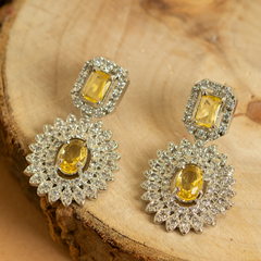 Yellow American Diamond Design Necklace Set With Earrings