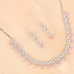 Pink Champagne Sparkle Diamond Necklace with Earrings