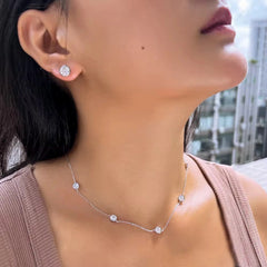 925 Sterling Silver Stacked Round Zircon Necklace & Earrings Set