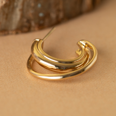 Brushed Muted Gold Plated Simple Hoop Earrings