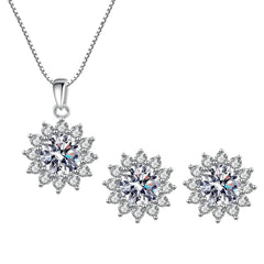 Bright S925 Sterling Silver Round Cubic Zirconia Necklace & Earrings Set