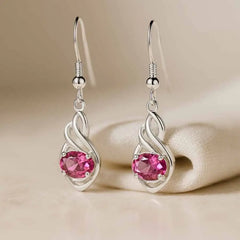 925 Sterling Silver Drop Earrings with Pink CZ Stone and Rhodium Finish