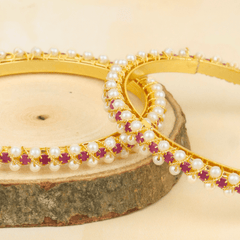 Beautiful Design Gold Plated Gulabi Moti Maharashtrian Bangles - Rukhmani