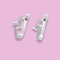 925 Sterling Silver Rhodium Plated Geometric CZ Hoop Earrings for Women