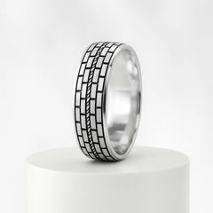 925 Sterling Silver Men’s Ring | Rhodium Plated Brick Pattern Band