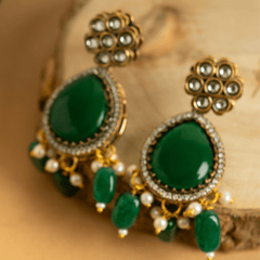 Traditional Gold Plated Green Kundan with Diamond Jaipuri Set with Earrings - Rukhmani