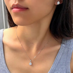 Bright S925 Sterling Silver Round Cubic Zirconia Necklace & Earrings Set