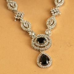 Black Tear Diamond American Necklace Set With Earrings