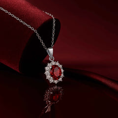 Oval Red Stone Pendant in 925 Sterling Silver