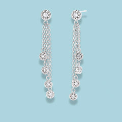 925 Sterling Silver Dangle Earrings with Rhodium Plating and Cubic Zirconia