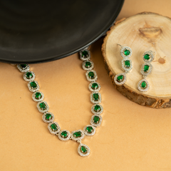 Green America Diamond Victorian Necklace Set With Earrings