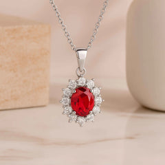 Oval Red Stone Pendant in 925 Sterling Silver