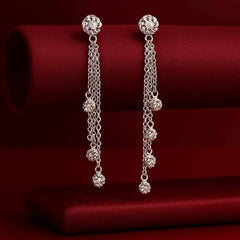 925 Sterling Silver Dangle Earrings with Rhodium Plating and Cubic Zirconia